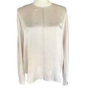 Vince 100% Silk Satin Slit Back Long Sleeve Blouse Top Off White Womens Small